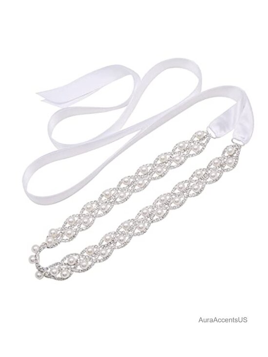 Crystal Pearl Wedding Belt Rhinestone Bridal Dress Belt Handmade Sash main image 5
